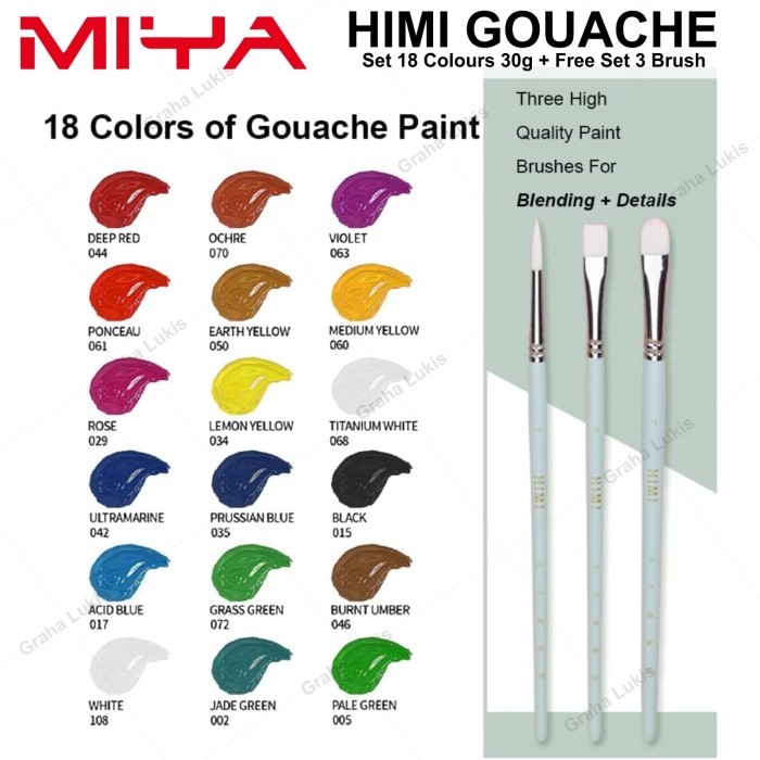 Jual NEW Miya Himi Gouache Paint Cat Set 18colors X 30ml FREE Set 3 