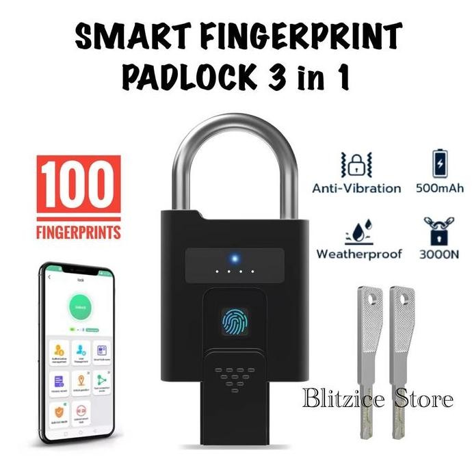 Jual Produk Baru!! Fingerprint Padlock Key App 3 in 1 Smart Lock Gembok