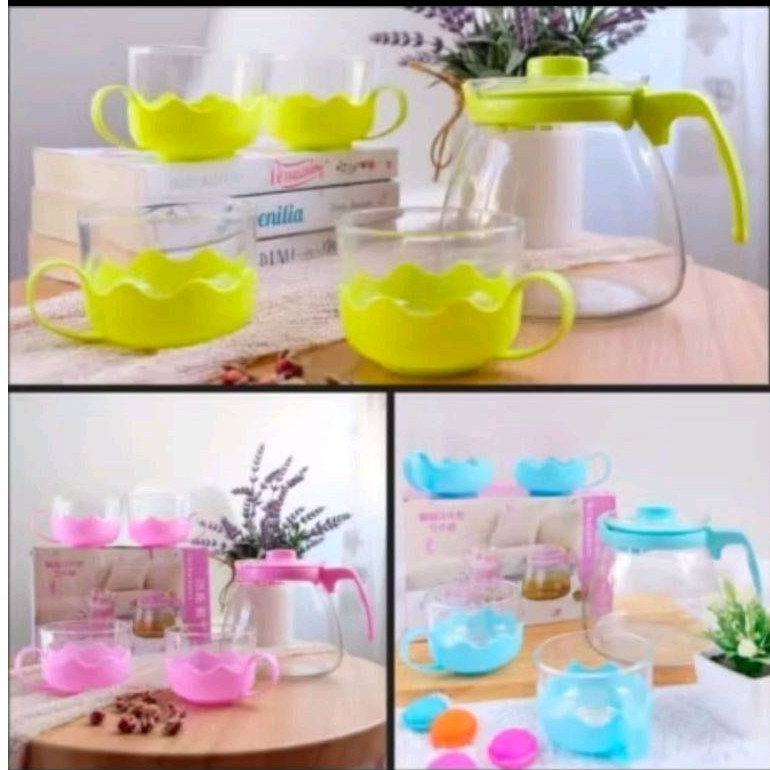 Jual Tea Pot Set 5 in 1 Tempat Minum Teh Teko Set Cangkir Kaca Teapot ...