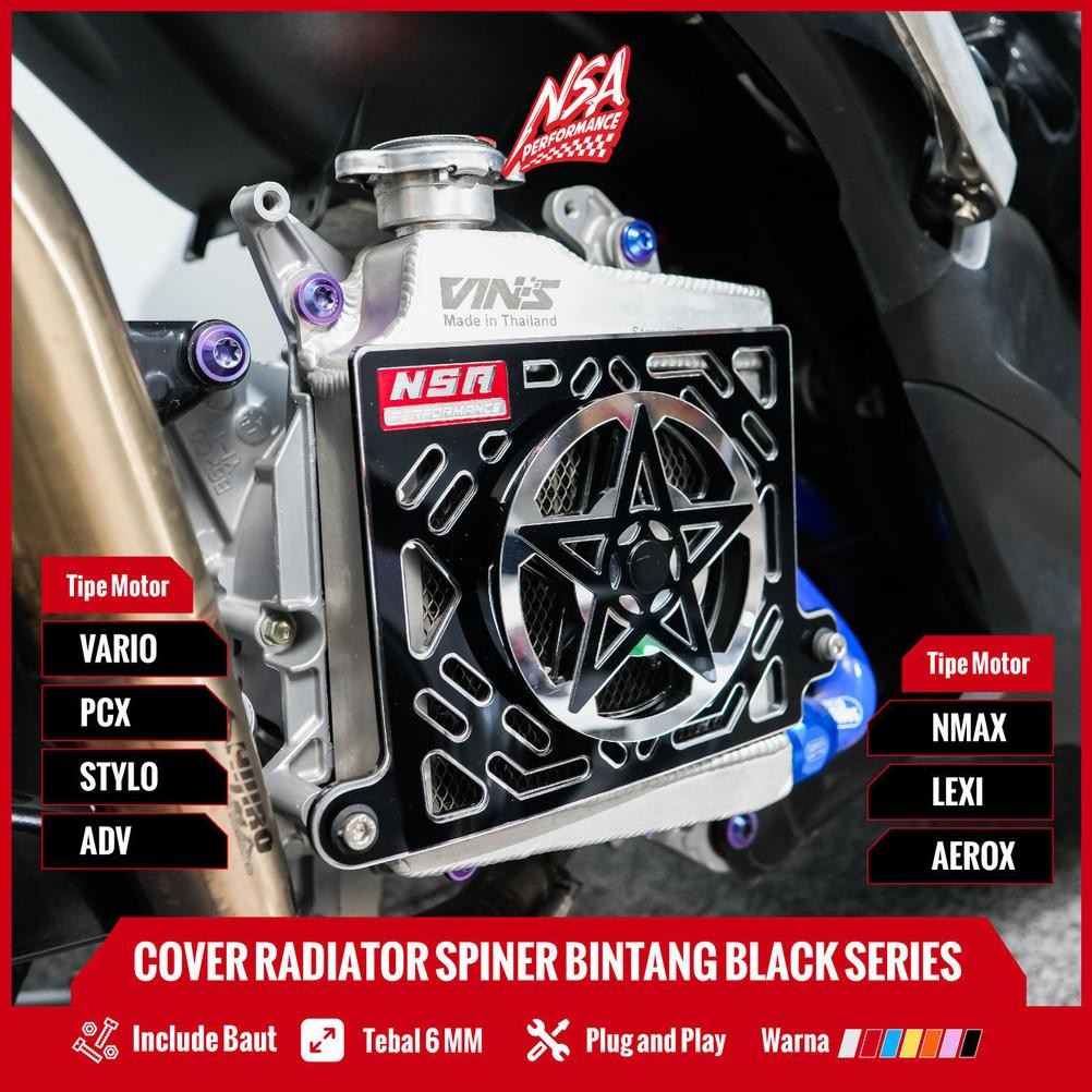 Jual NSA COVER RADIATOR SPINER BINTANG BLACK SERIES VARIO PCX NMAX ...