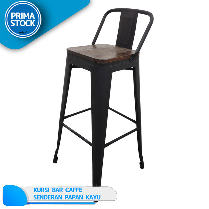 Jual Kursi Cafe Tinggi Bar Stool Besi Metal Dudukan Kayu + Sandaran ...