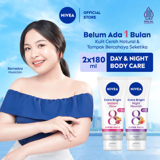 NIVEA Body Serum Extra Bright Day & Night (Instant Glow + Night Nourish) 180ml x2 - Merawat & mencerahkan kulit di pagi & malam