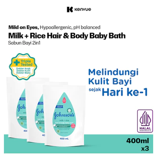 JOHNSON'S Milk + Rice Hair & Body Baby Bath - Sabun Bayi 2in1 Refill 400ml - Isi 3