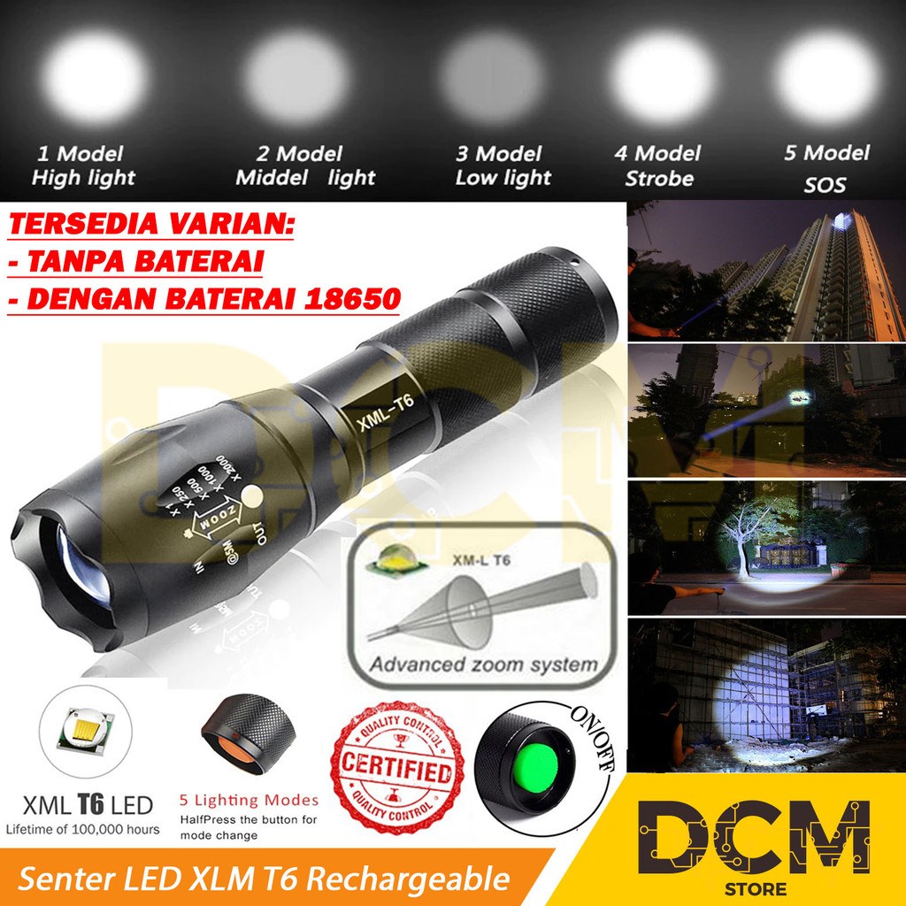 Jual Senter LED SWAT Cree Police XML T6 E17 Rechargeable Zoom Super ...