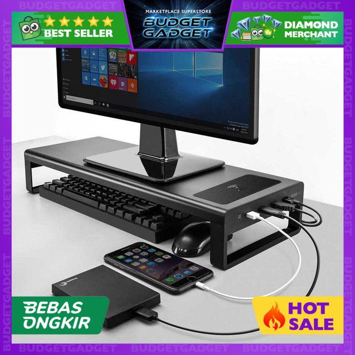 Vaydeer Metal Monitor Stand With USB 3.0 Hub – 3-Port Riser For Laptop/Desktop, Fast Charging, Ergonomic Desk Organizer