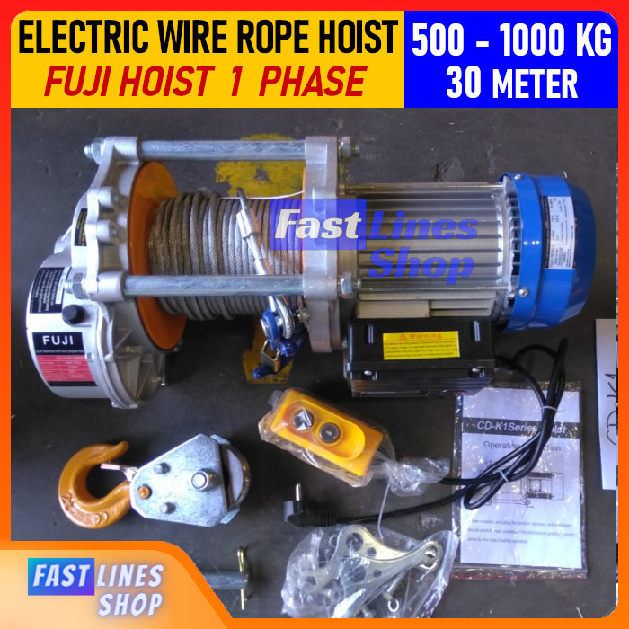 Jual NEW Katrol Electric Wire Rope Hoist Fuji 1000 Kg 1 phase | Shopee ...