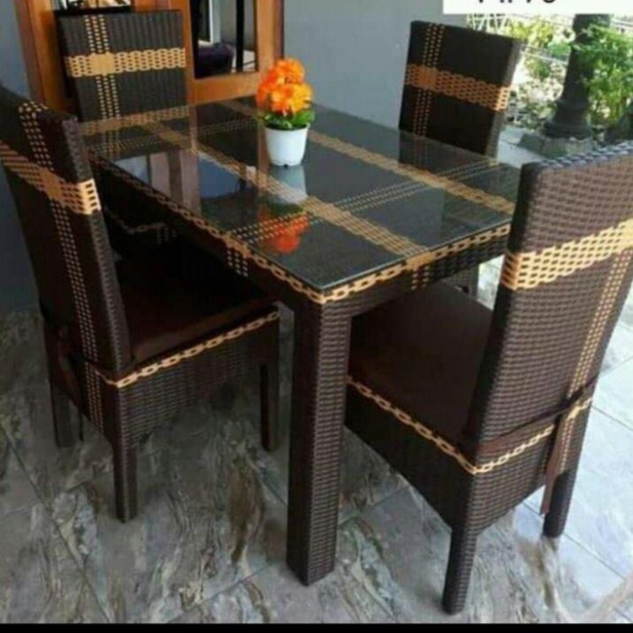 Jual MEJA MAKAN ROTAN SINTETIS 4 KURSI TANPA KACA | Shopee Indonesia