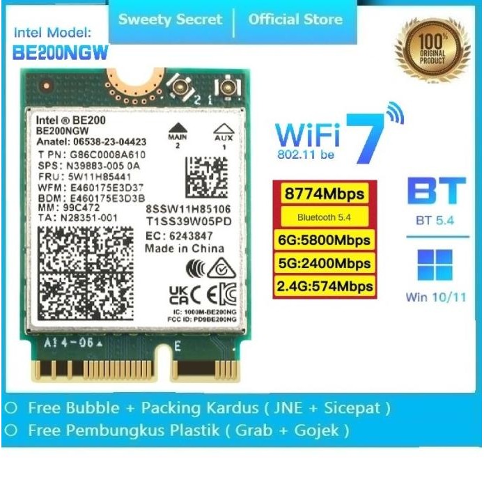 Jual BEBAS ONGKIR - WI-FI 7 Intel BE200 BE200NGW Intel WiFi 7 BE200 ...