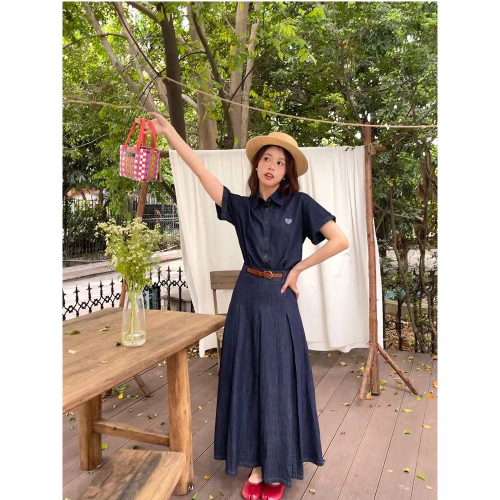 Jual Rok setelan denim retro Korea rok wanita musim panas dua potong ...