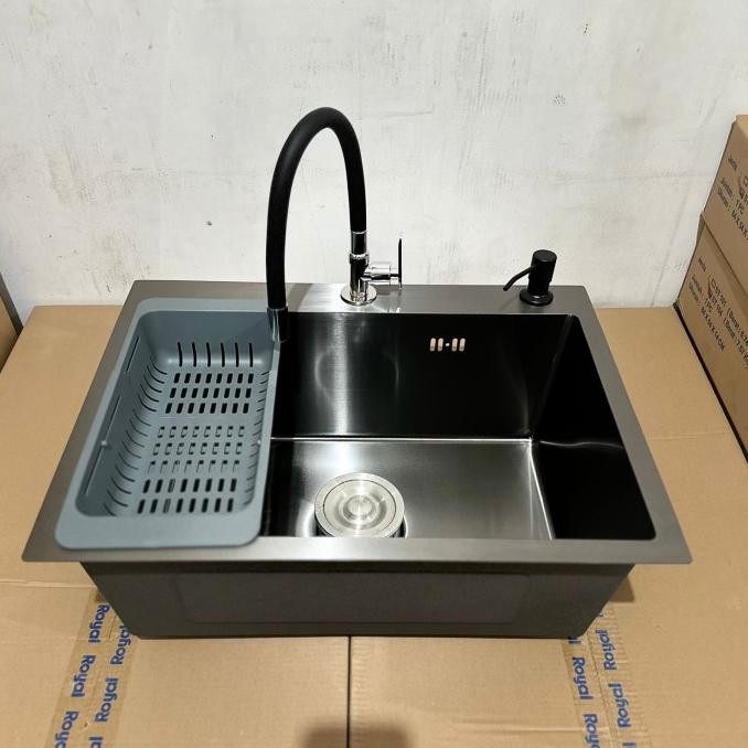 Jual Kitchen Sink Bak Cuci Piring Stainless Hitam 50X40 Paket Lengkap ...