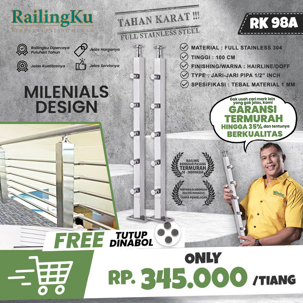 Jual NEW RAILING : Railing Tangga Stainless Milenials Desain Tiang ...