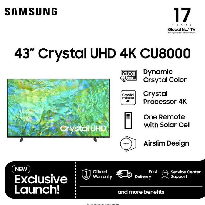 Samsung 43 inch Smart TV - 4K, 43CU8000