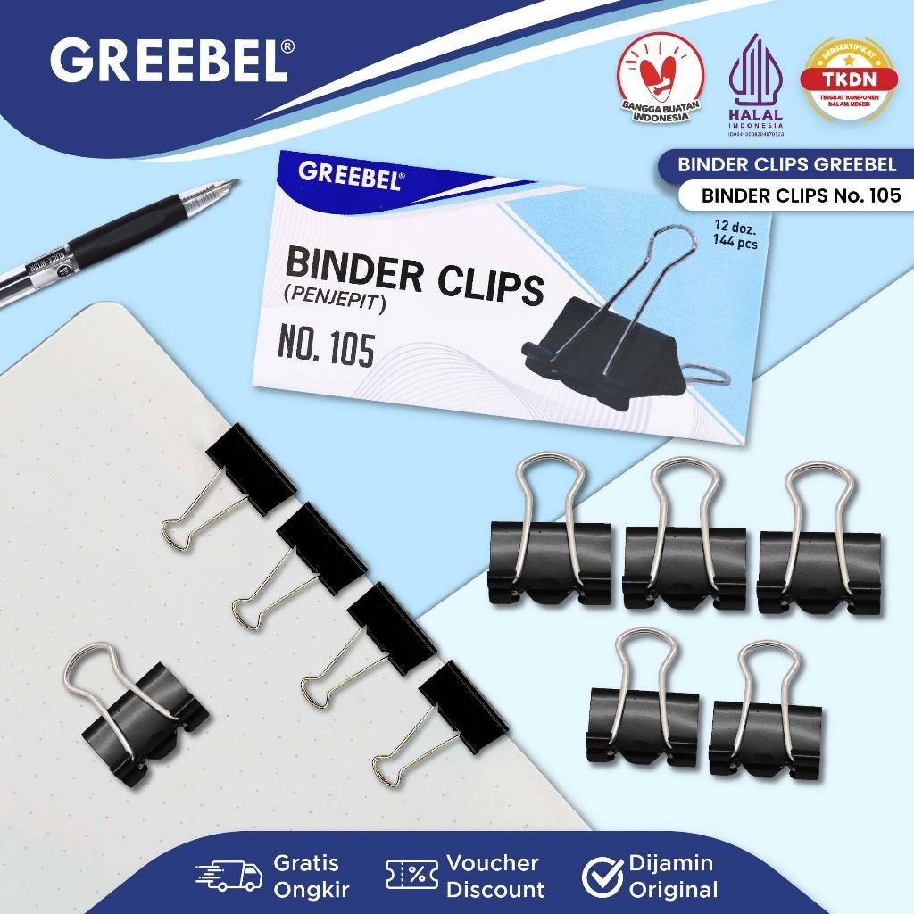 Jual GREEBEL Klip Kertas Binder Clip / Penjepit Kertas Hitam Besar ...