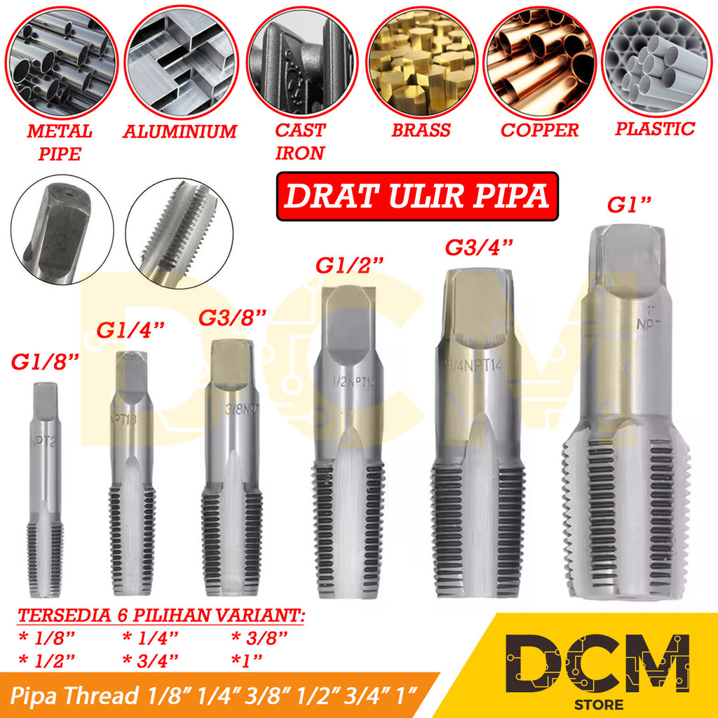 Jual Pipe Hand Tap Metal BSP Drat Ulir Pipa Thread 1/8 1/4 3/8 1/2 3/4 ...