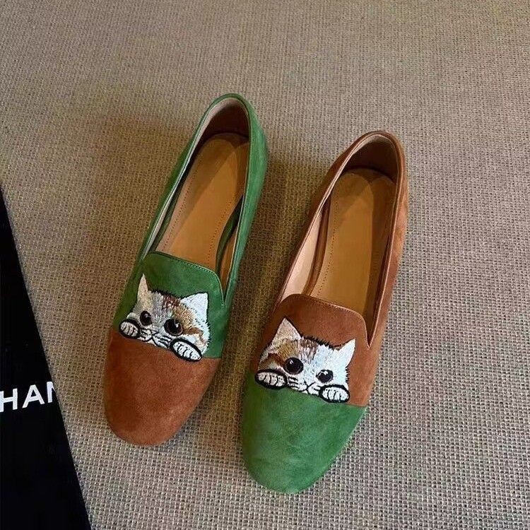 Jual Sepatu Slip-On Loafers Bordir Kucing Kecil Awal, Sepatu Datar ...
