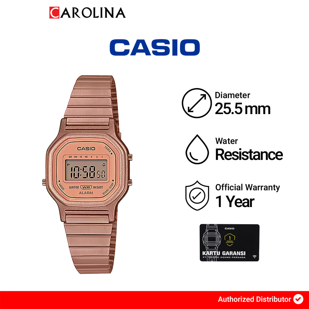 Jam Tangan Wanita CASIO Vintage LA-11WR-5A Digital Dial Rose Gold Stainless Steel Band