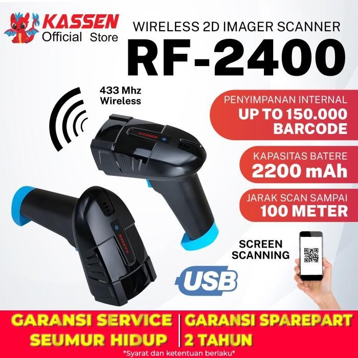 Jual Barcode Scanner Up To 400M Tahan 7 Hari Kassen Rf-2400 1D/2D ...