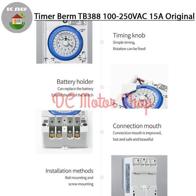 Jual Timer Switch Berm Original TB388 220V 15A - Otomatis Menyalakan ...