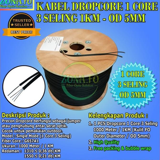 Jual Kabel Dropcore 1 Core 3 Seling 1Km 1000M Wire Fiber Optic Fo ...