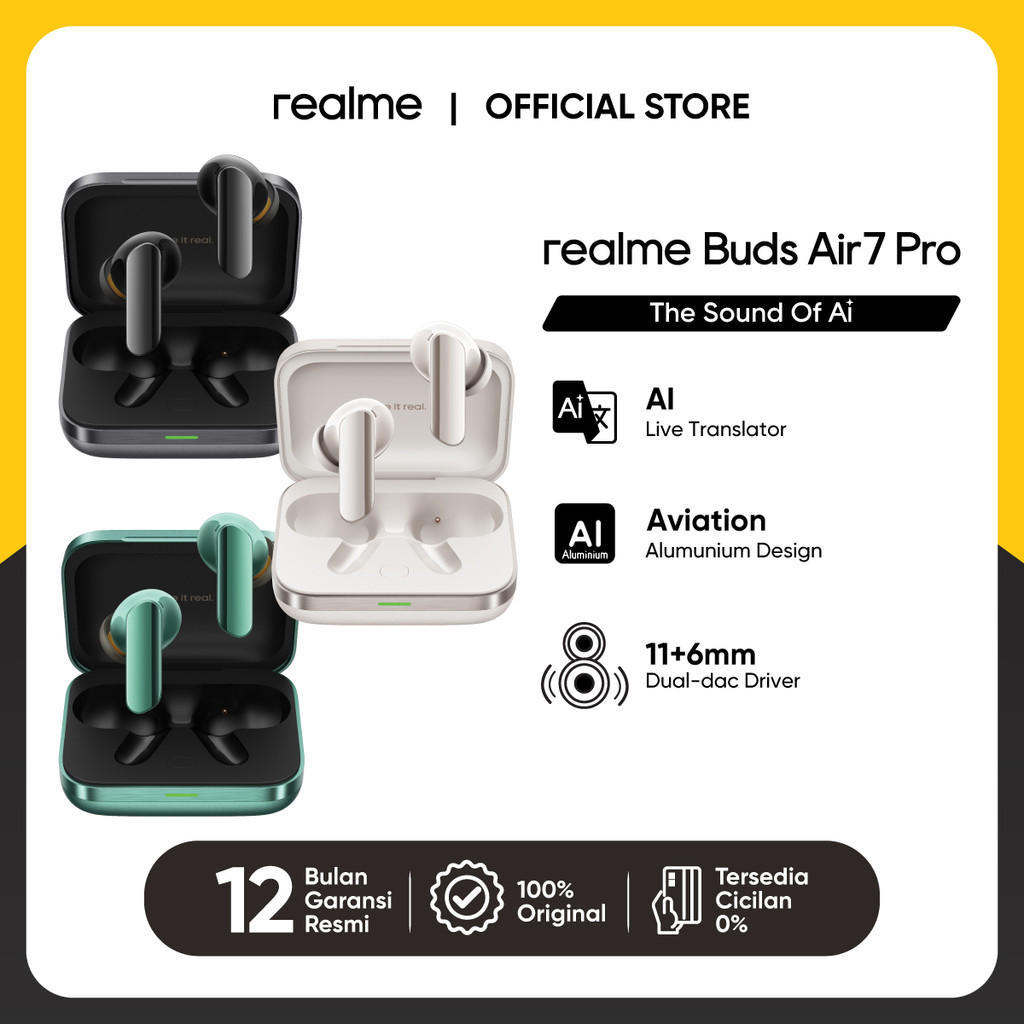Écouteurs Realme Buds Air7 Pro – Réduction De Bruit 53dB, Traduction AI, 6 Micros, Autonomie 48h, Bluetooth 5.4