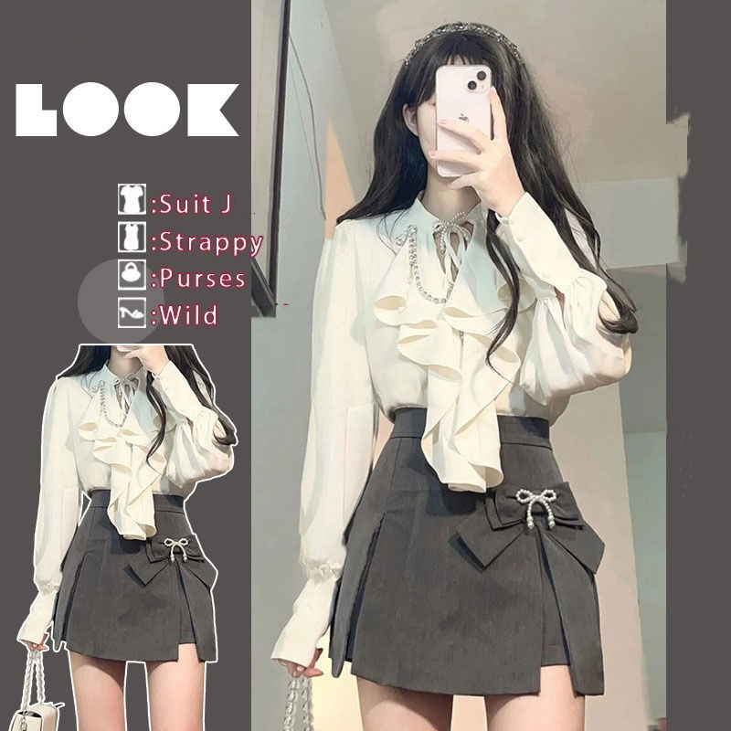 Jual Chu Ran Setelan Rok Lengan Panjang Retro Prancis Dua Potong Untuk ...