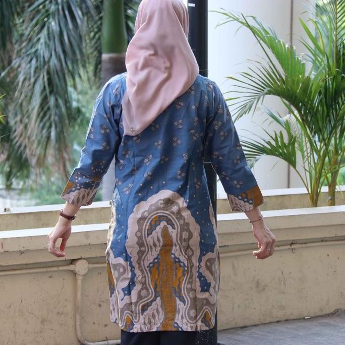 Jual Batik Tunik Abimanyu Blue Model Kancing Depan Full Kancing Sampai ...