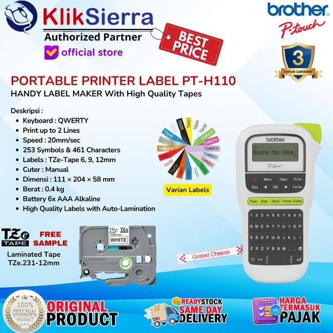 Brother PT-H110 Imprimante Pour étiquettes Transfert Thermique 180 X 180 Dpi 20 Mm Sec Tze Qwerty Pt H110