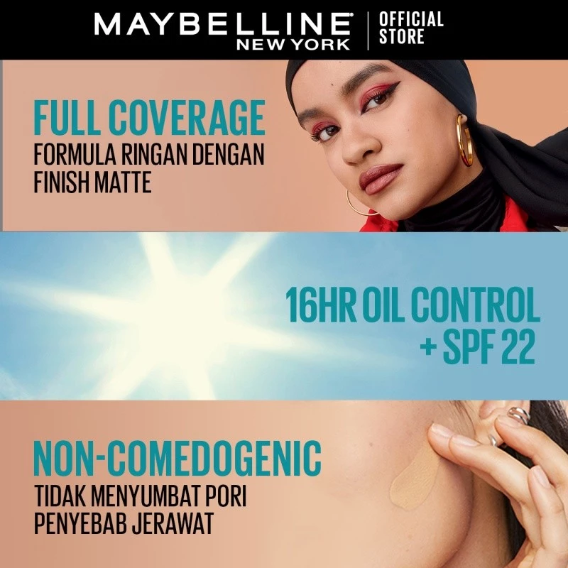 Maybelline Fit Me Matte dan Poreless Foundation 30ml SPF 22 Makeup Ringan High Cover 16 Jam