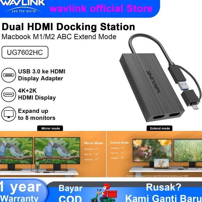 Jual Wavlink Usb 3.0 Dual Monitor Hdmi For Macbook Extend Usb C Hub ...