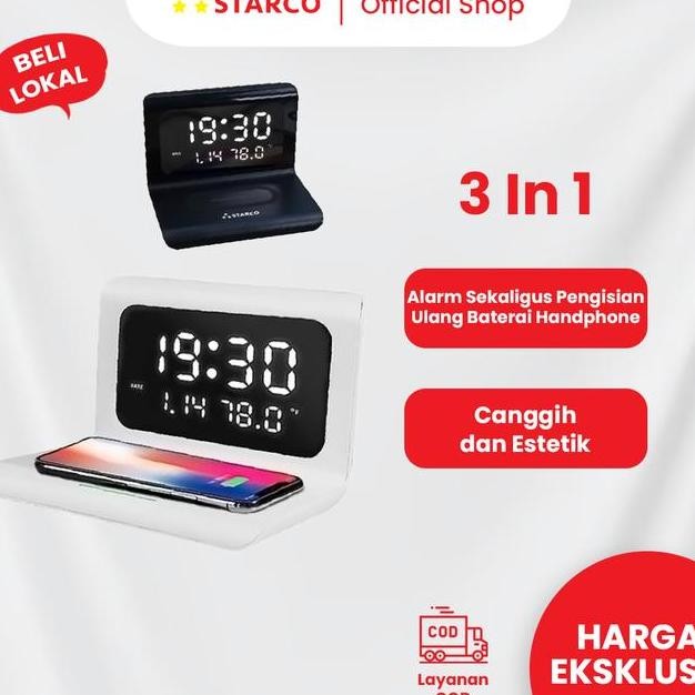 Jual Tarco 3 In 1 Wirele Charger Alarm Clo Jam Alarm | Shopee Indonesia
