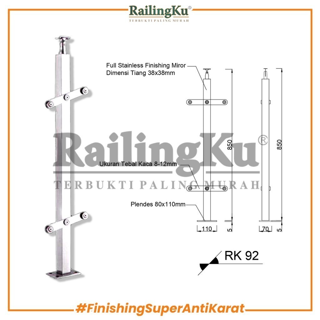 Jual CAVA - RAILING TANGGA STAINLESS KACA MINIMALIS TIANG RAILINGKU ...