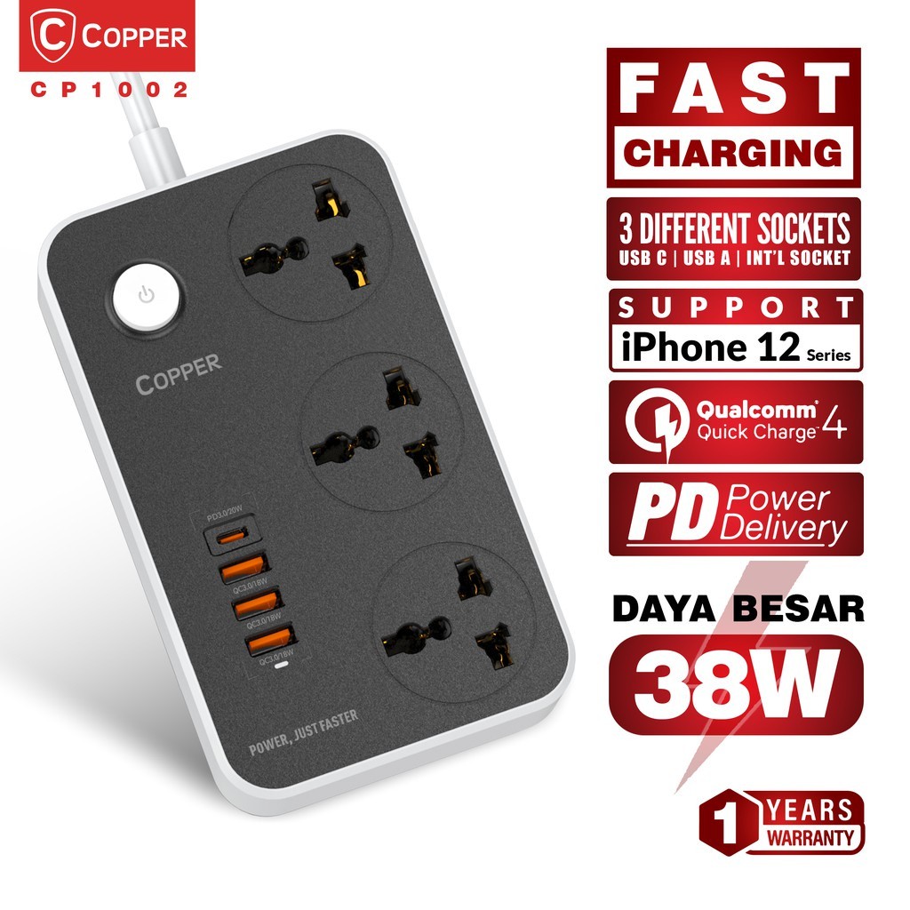 Jual Copper Power Socket Cp1002 Usb Pd 20W Qc 3.0 Fast Charging ...