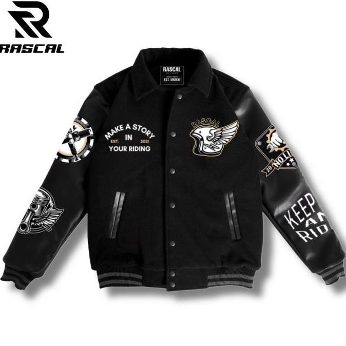 Jual Rascal Jaket Vintage Varsity Bikers Full Bordier Unisex Pria Dan ...