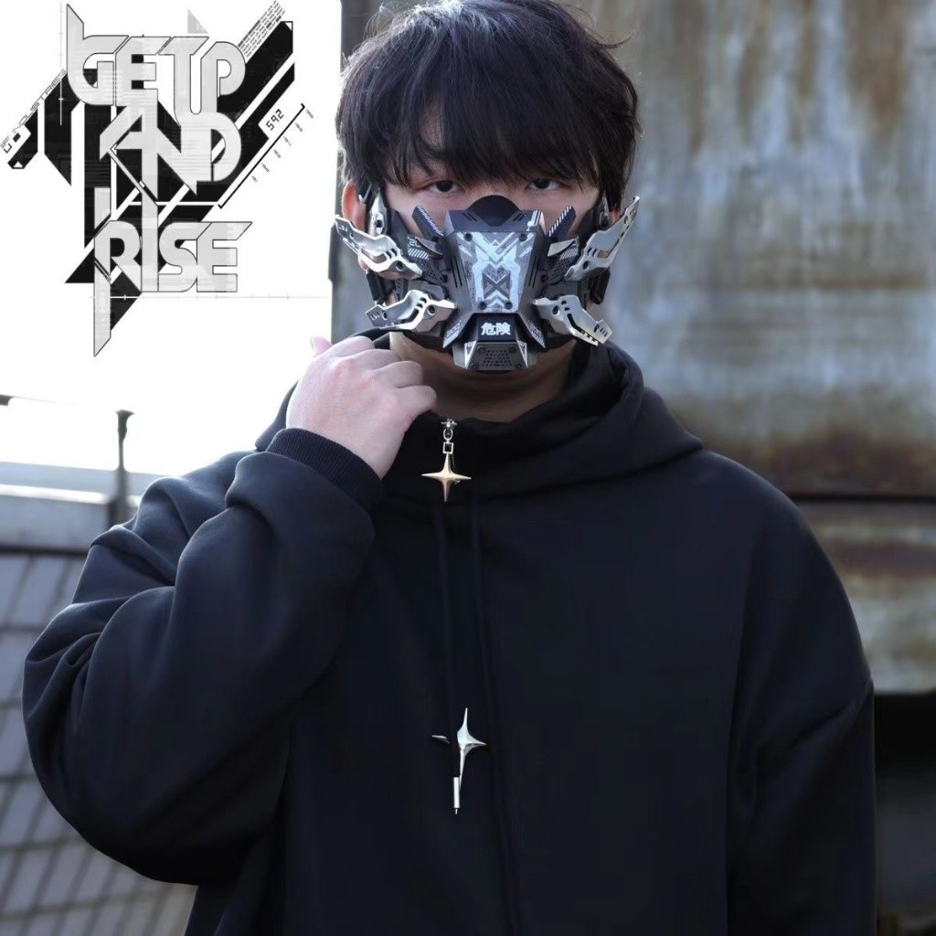Gobesty Punk Maske Cosplay, Punk Helm mit LED, Cyberpunk Maske für