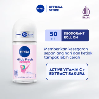 NIVEA Deodorant Roll On Brightening Hijab Fresh 50ml - Deodorant wanita hijab brightening pencerah ketiak dan tahan keringat bau badan dengan wangi segar tahan lama seharian - Vitamin C, Ekstrak Sakura, 0% alkohol