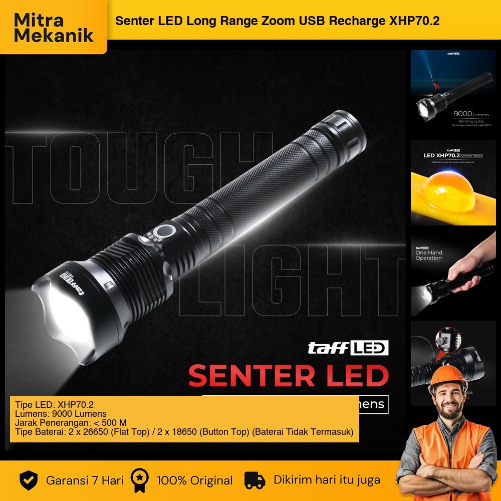 Jual Senter LED Long Range Zoom USB Recharge XHP70.2 9000 Lumens ...
