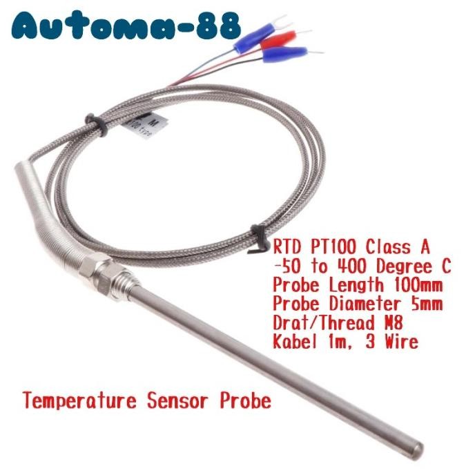 PT100 Kabelfühler 5m IOVEO PT100 Temperaturfühler – 3-Leiter, Silikonleitung 5m, Bis 200°C, IP65