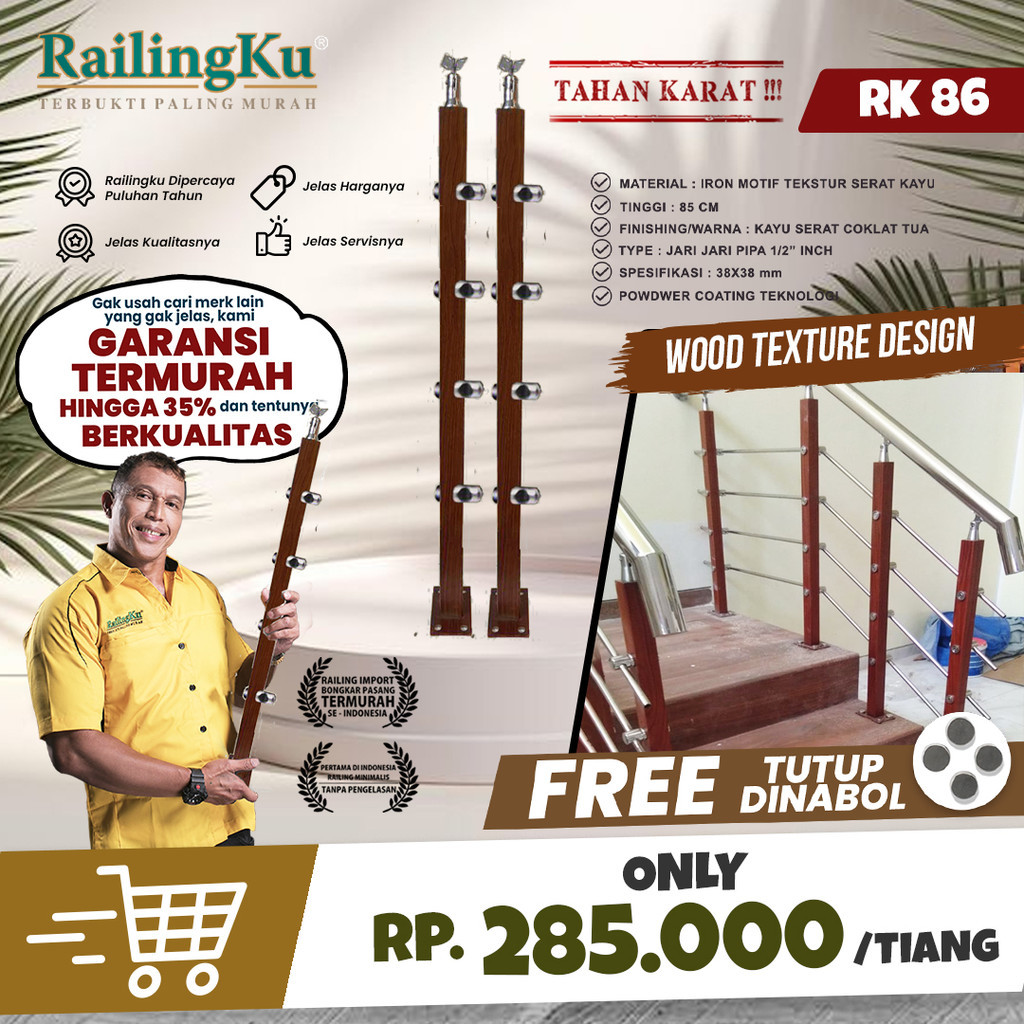 Jual NEW RAILING: Railing Tangga Stainless Wood Texture RK 86 Railing ...