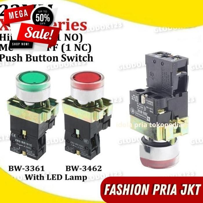 Jual PUSH BUTTON TOMBOL LAMPU LED 22MM 25MM ON OFF MERAH HIJAU START ...