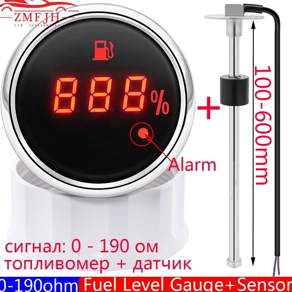 Jual Auto Digital 52Mm Fuel Level Gauge With Alarm Light 0-190 Ohm Oil ...