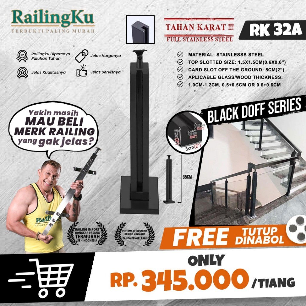 Jual Railing Tangga Kaca Minimalis Tiang Railingku RK 32A Railing Anti ...