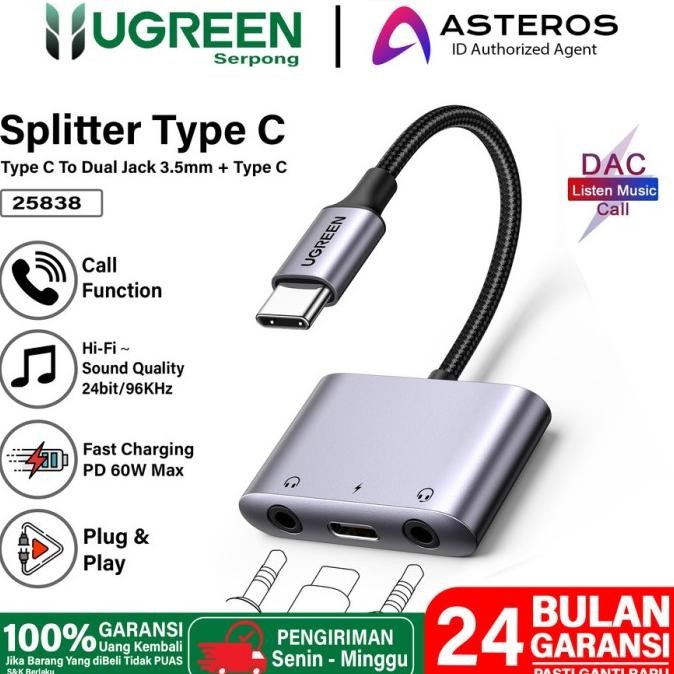 Jual UGREEN Magnetic Splitter Type C to Jack Audio Adapter 2 in-1 Hi ...