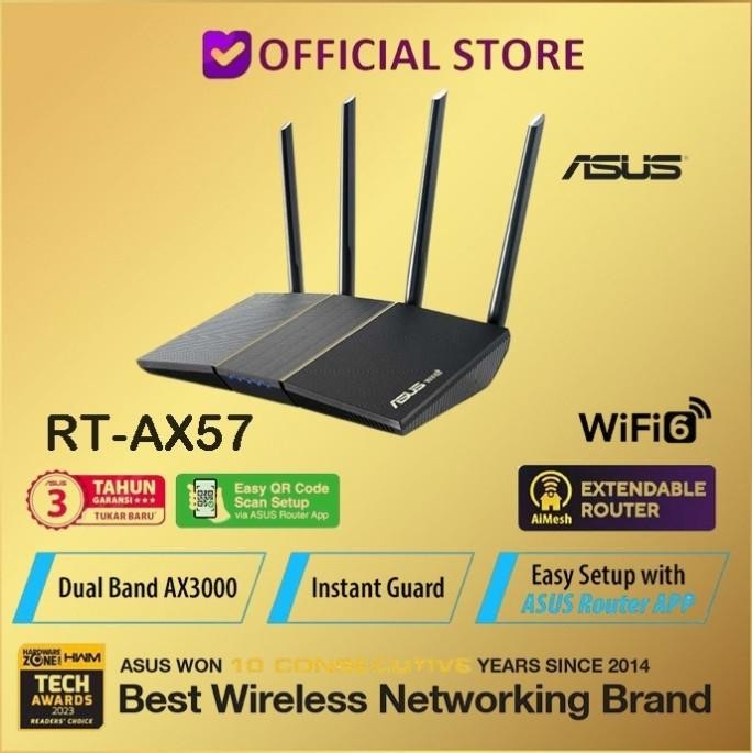Jual ASUS RT-AX57 AX3000 Dual Band WiFi 6 Extendable Router AX57 AX 57 ...