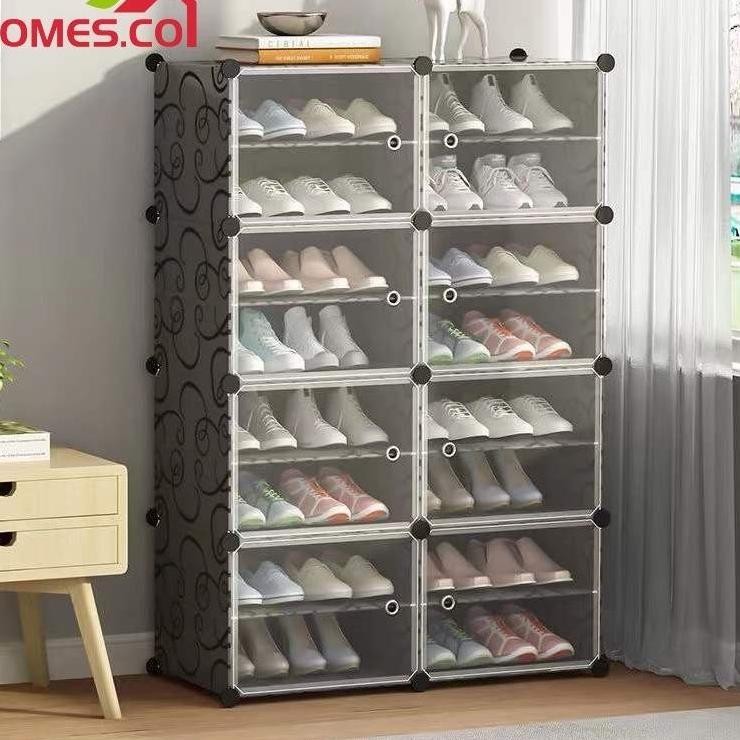 Jual 2 row 8 layer Rak Sepatu Tertutup Plastik/Lemari Sepatu Susun ...