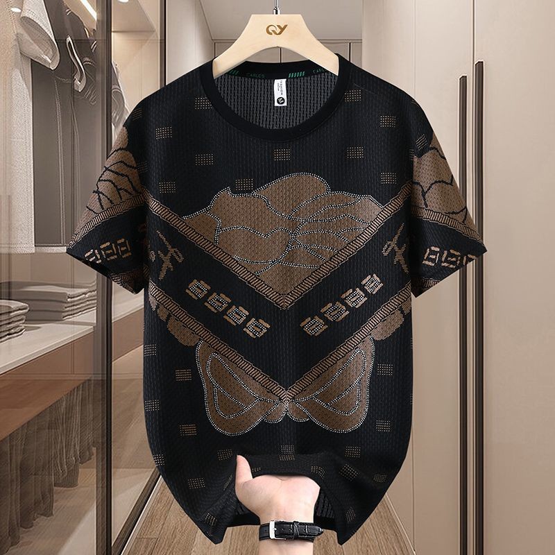 Wavlynn Vintage Black Tie Dye Ice Silk Short Sleeve Shirt For Men With Pockets Cooling Summer Wear main image 1