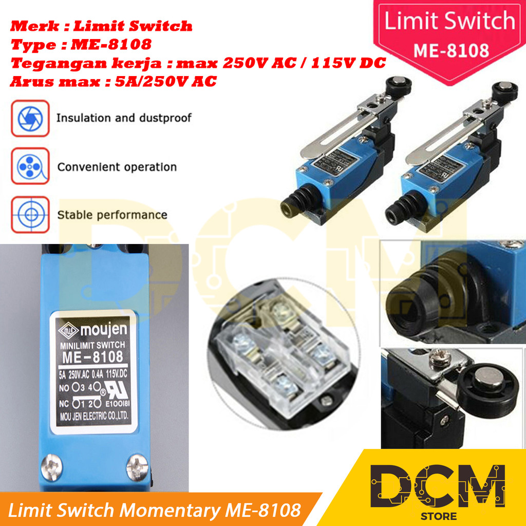 DETU TZ-8108 Limit Switch – Momentary, Adjustable Wheel Roller, DPST NO+NC, 380V 10A AC