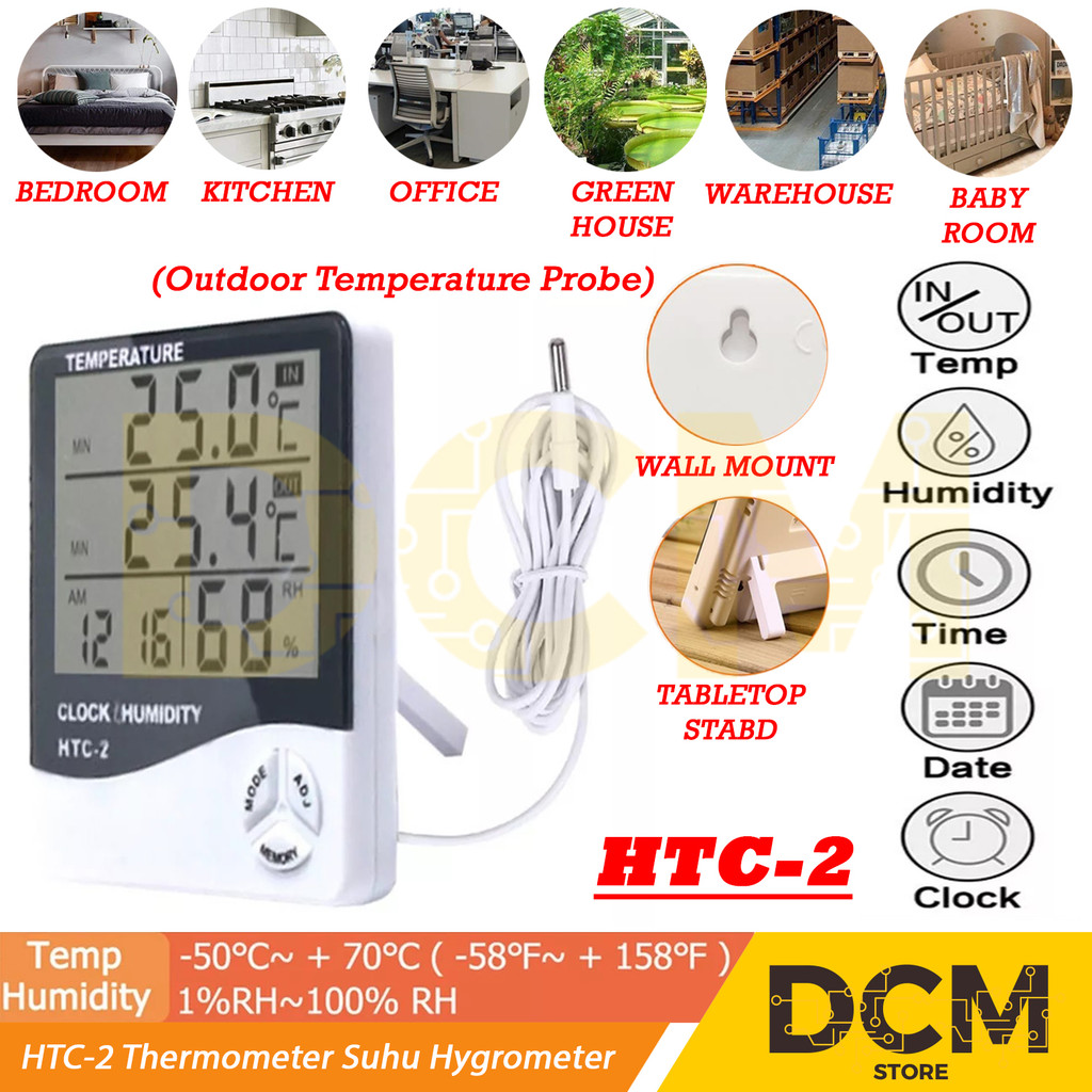 Jual HTC-2 Thermometer Suhu Hygrometer Clock Temperature Humidity Meter ...