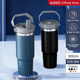 Eatkit Tumbler Stainless Steel Handle 2in1 Coffee Cup Thermos Botol Minum Dua Lapisan Insulasi Dingin dan Panas Travel Mug Vacuum Car Bottle High Quality Leakproof Insulated Stainless Steel 304