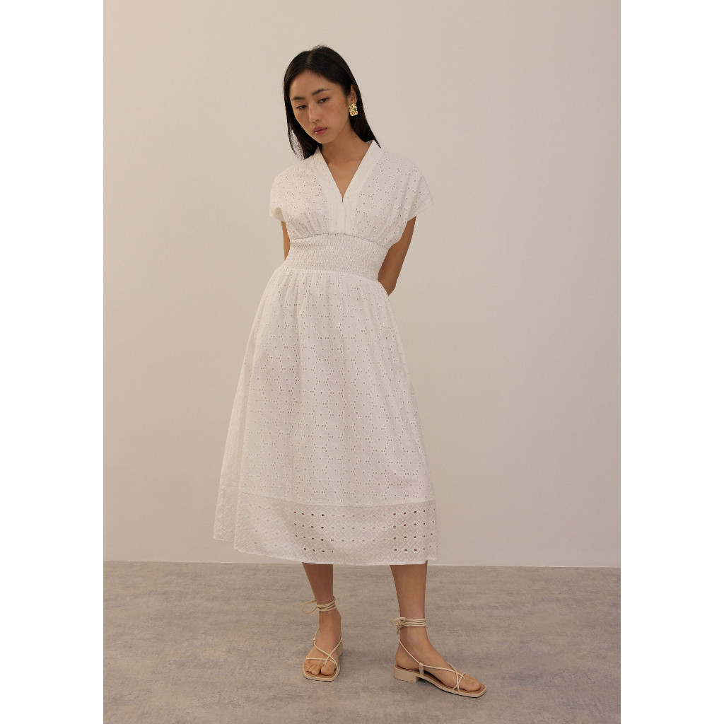 Jual Love Bonito - Dress Wanita - Broderie Fit & Flare Midi Dress - White |  Shopee Indonesia