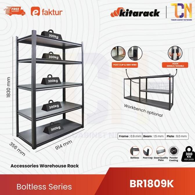 Jual BR1809K KITARACK Boltless Rack 300KG Layer Rak Gudang 5 Susun ...